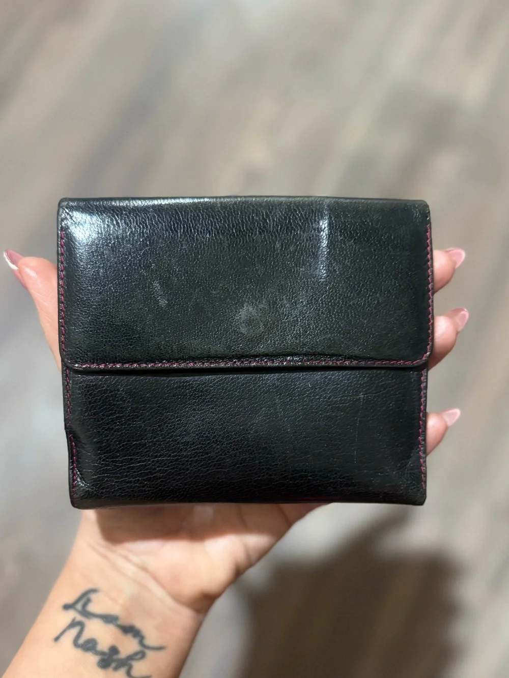 Vintage Gucci Black Red Leather Wallet Bifold Snap Coin Purse Italy Authentic